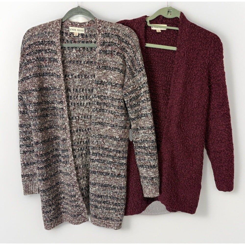 Knox Rose Women’s Small Open Front‎ Cardigan Bundle Lot Burgundy Textured Cozy